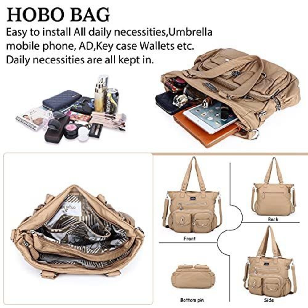Soft PU Leather Handbag – Hobo, Satchel, Tote & Crossbody Travel in Beige - Picture 4 of 7